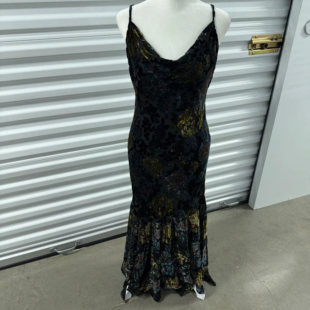 Vtg Newport News Velvet Burnout Maxi Dress Womens 10 Cowl Mermaid Witchy 90s y2k